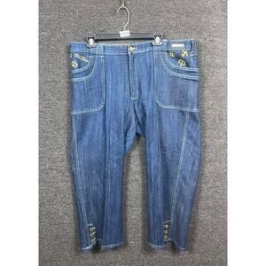 Old Skool Capri Jeans Womens 18 Blue Denim Gold Embroidered High Rise 38WX23L